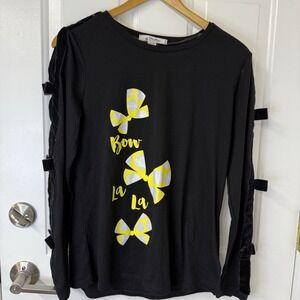 Disney Parks Bow La La Cold Shoulder Velvet Trim TShirt BlackYellow Women Medium